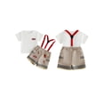 thumbnail image 2 of Tenue d'Été pour Bébé Garçon Thème Pompier Brodé Col Rond Manches Courtes Hauts + Shorts Cargo à Bretelles Réglables Rouges Ensemble 2 Pcs, 2 of 9