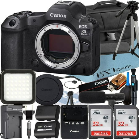 Canon EOS R5 Mark II Mirrorless Camera (Body Only) with 2 Pack 32GB Memory Card + Case + Tripod + ZeeTech Accessory Bundle