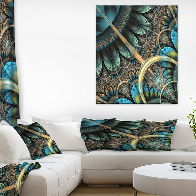 Large Blue Brown Fractal Floral Pattern - Floral Canvas Art Print
