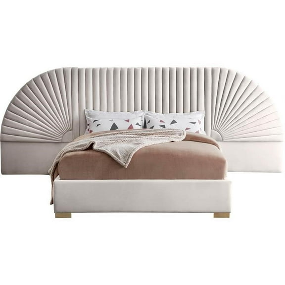 Maklaine Modern Fabric 55.5''H x 146''W x 86.5''D Cream Velvet Queen Bed
