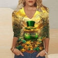 thumbnail image 1 of TaTaai Women's Casual V-Neck Top 3/4 Sleeve St. Patrick's Day Print T-Shirt Loose Fit Irish Festival Spring Holiday Modern Blouse Gift, 1 of 5
