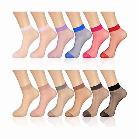 Eryueer 12 Pairs Sheer Ankle Socks Thin Nylon Transparent Ankle High Hosiery Socks Short Dress Stockings for Women