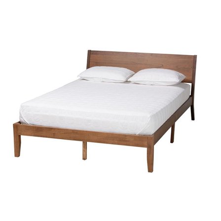 Baxton Studio Salvatore Mid-Century Modern Walnut Brown Finished Wood King Size Platform Bed