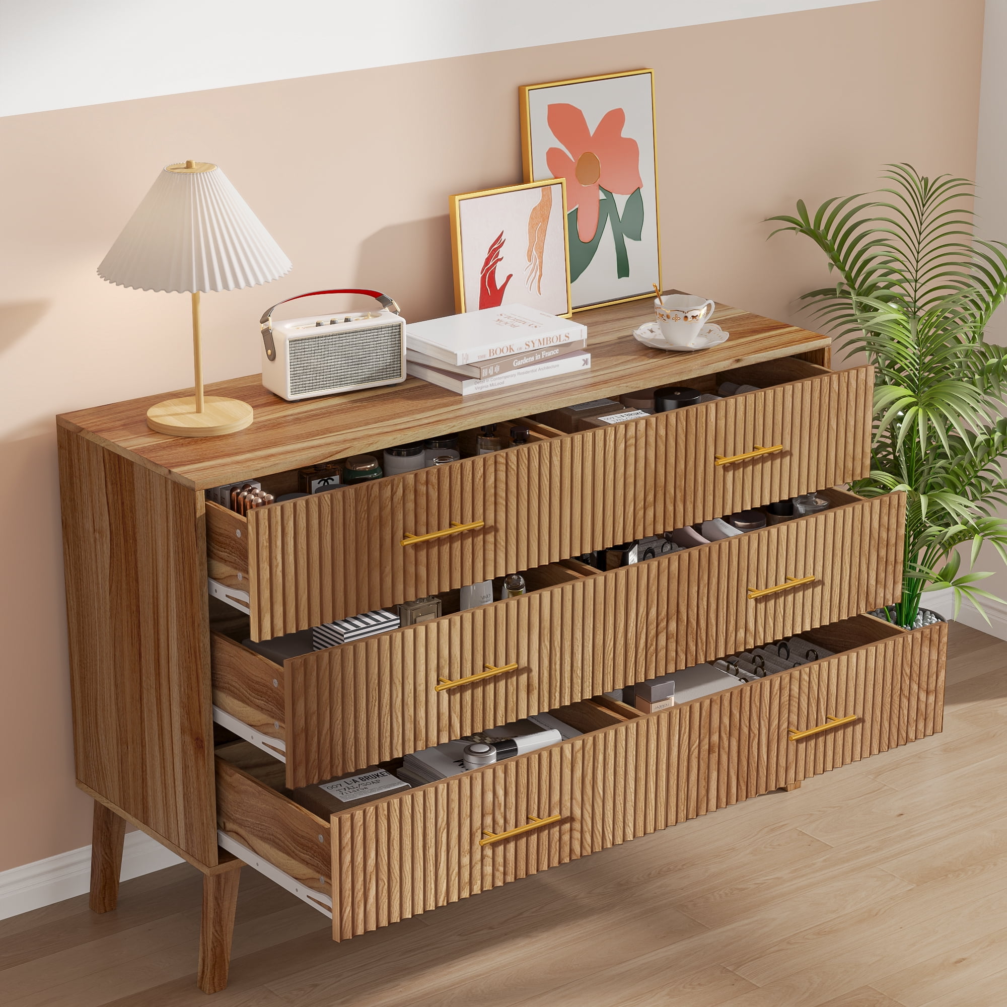 6 Drawer Dresser, Mid Century Modern Dresser with Storage, Wooden Chest of Drawers