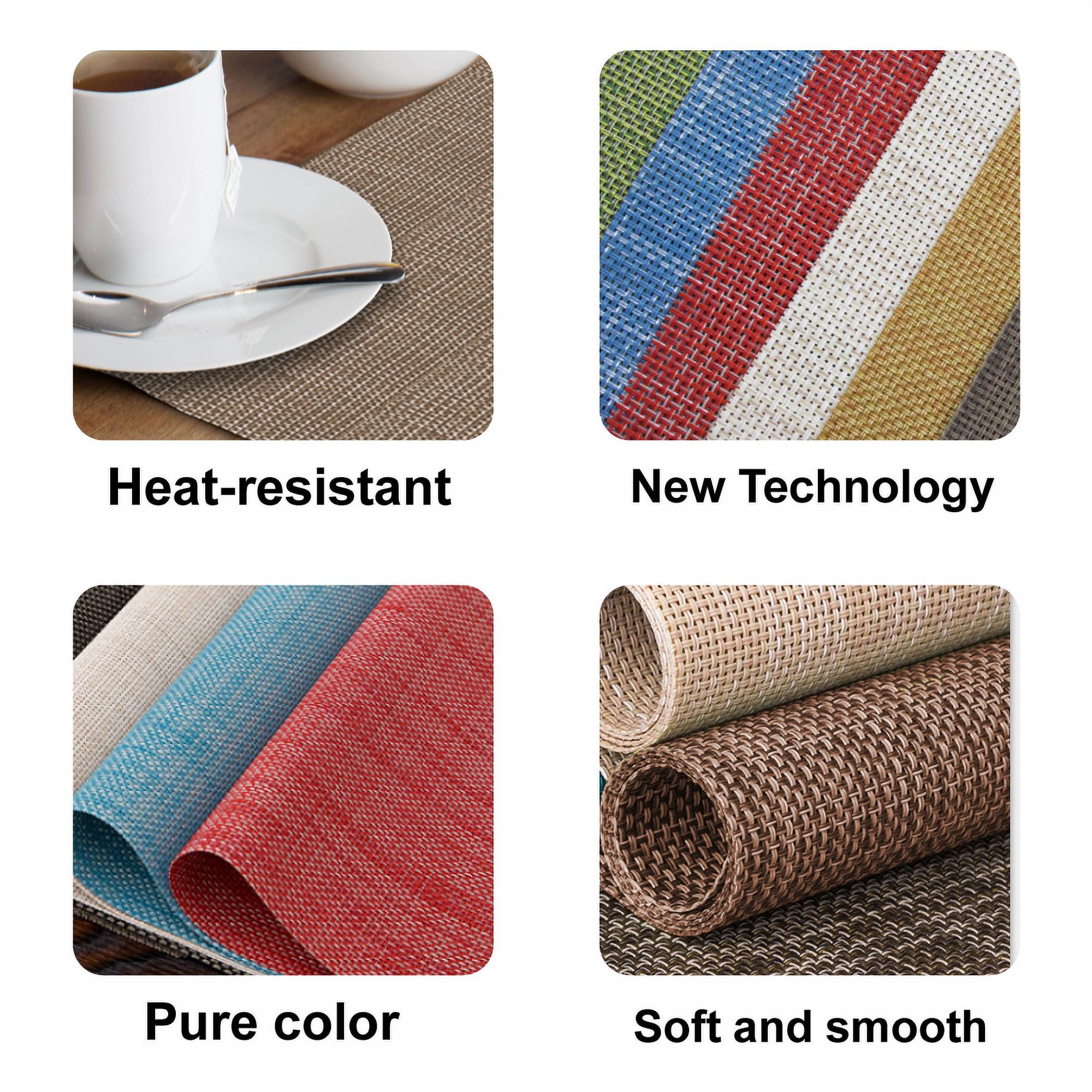 Howarmer Woven Placemats for Dining Table, Wipe Clean Vinyl Placemats Table Pad, Heat Resistant Anti-Slip Table Mats for Dining Room Kitchen Table Decor, PVC Placemats Set of 4, Brown - image 5 of 7