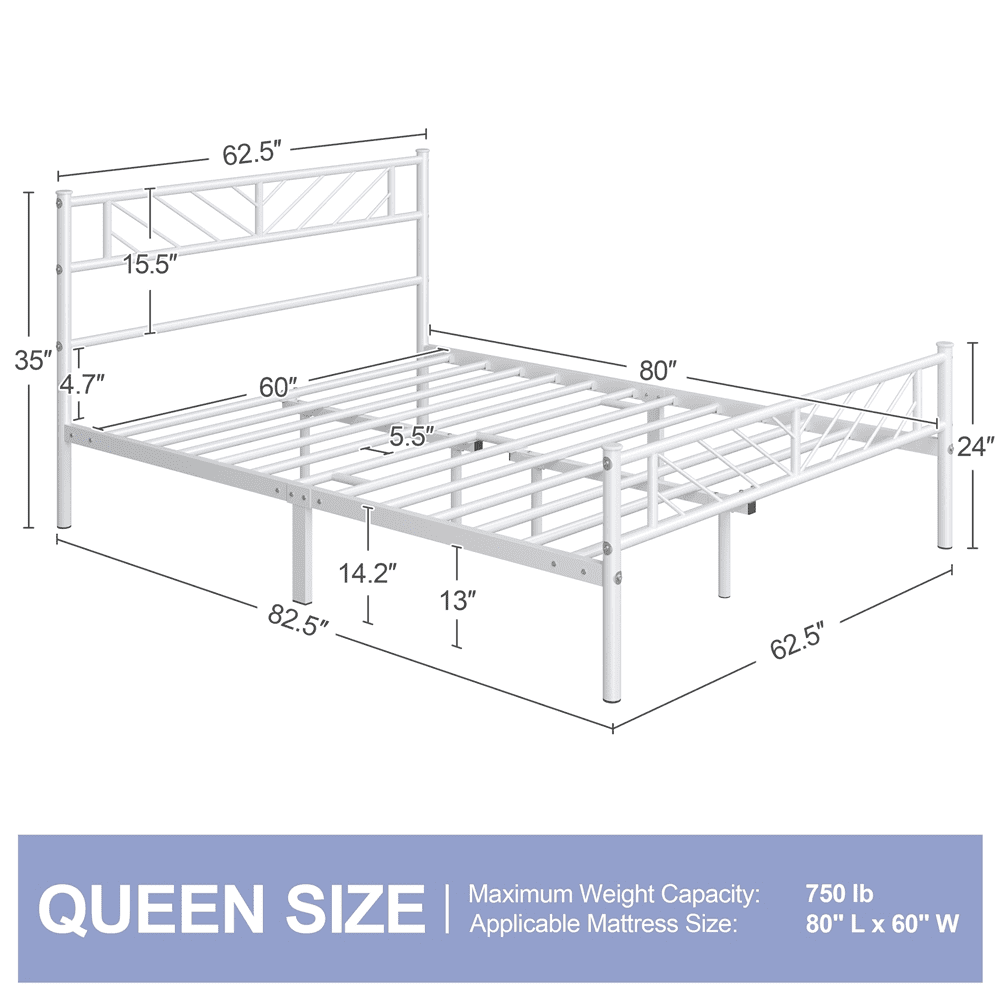 Renwick Justice Metal Platform Bed with Arrow Design, Queen Size, Black