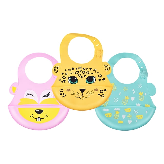 Baberos de Silicón Papubaby Animales Niña Piña 3 Piezas