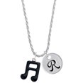 thumbnail image 1 of Delight Jewelry Silvertone Black Sixteenth Note Silvertone Script Initial Disc - R - Charm Necklace, 20"+3", 1 of 4