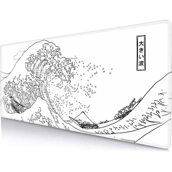 Great Wave XL Gaming Mouse Pad, White Minimalist Japanese Desk Mat, Cute Gamer Aesthetic Mousepad, Extended Mousepad, Non-Slip Rubber Base Lilac Desk Pad for Office-31.5 X 11.8 Inch