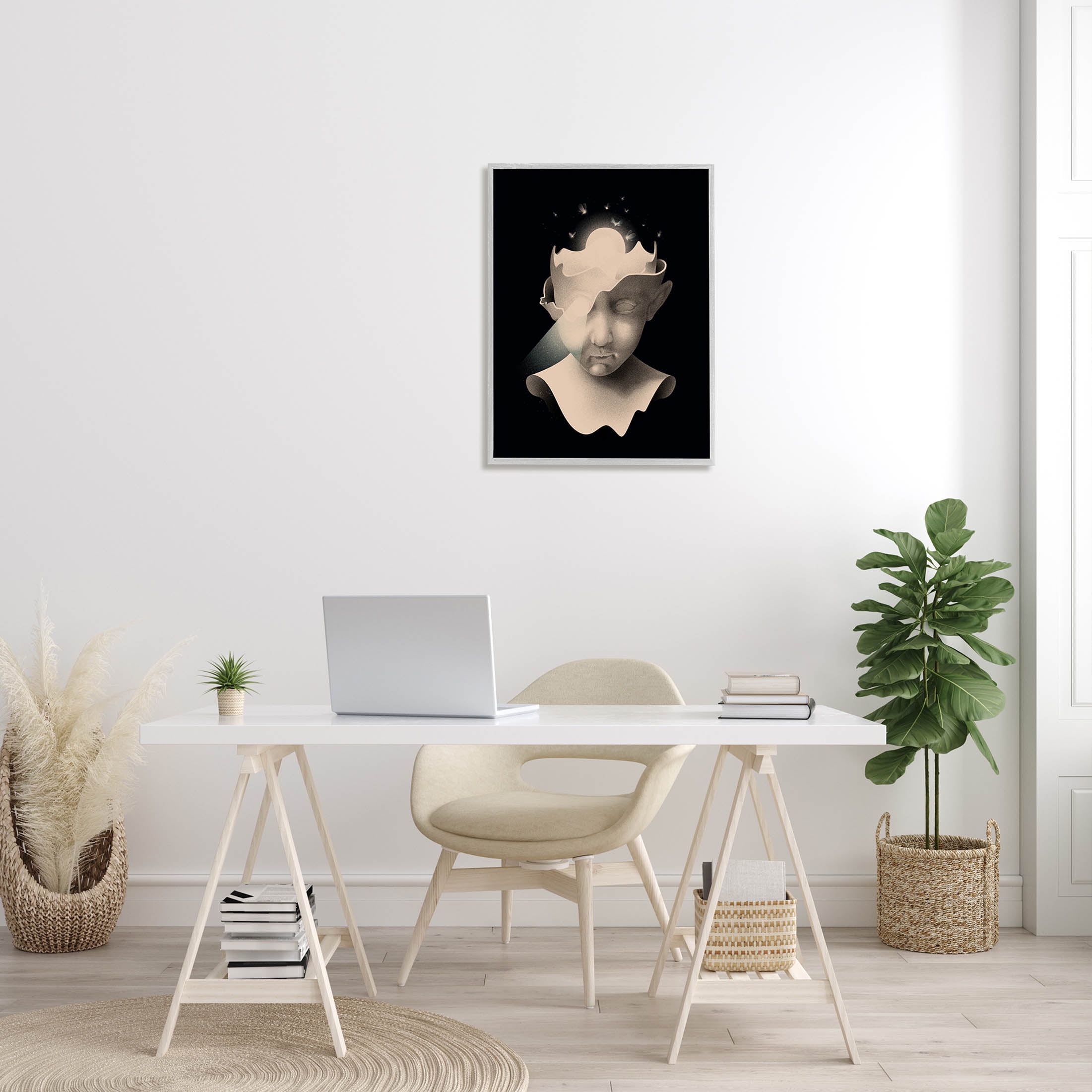 Stupell Industries Surreal Face Fireflies Composition Graphic Art Gray Framed Art Print Wall Art, Design by Matheus Lopes Castro