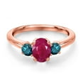 thumbnail image 3 of Gem Stone King 18K Rose Gold Plated Silver Red Ruby and Blue Diamond Engagement Ring for Women | 1.30 Cttw | Oval 7X5MM | Gemstone July Birthstone | Size 6, 3 of 6