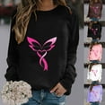 thumbnail image 4 of WREESH Cancer Awareness Graphic Sweatshirt for Women Lightweight Pink Ribbon Long Sleeve Casual Top Black, 4 of 5