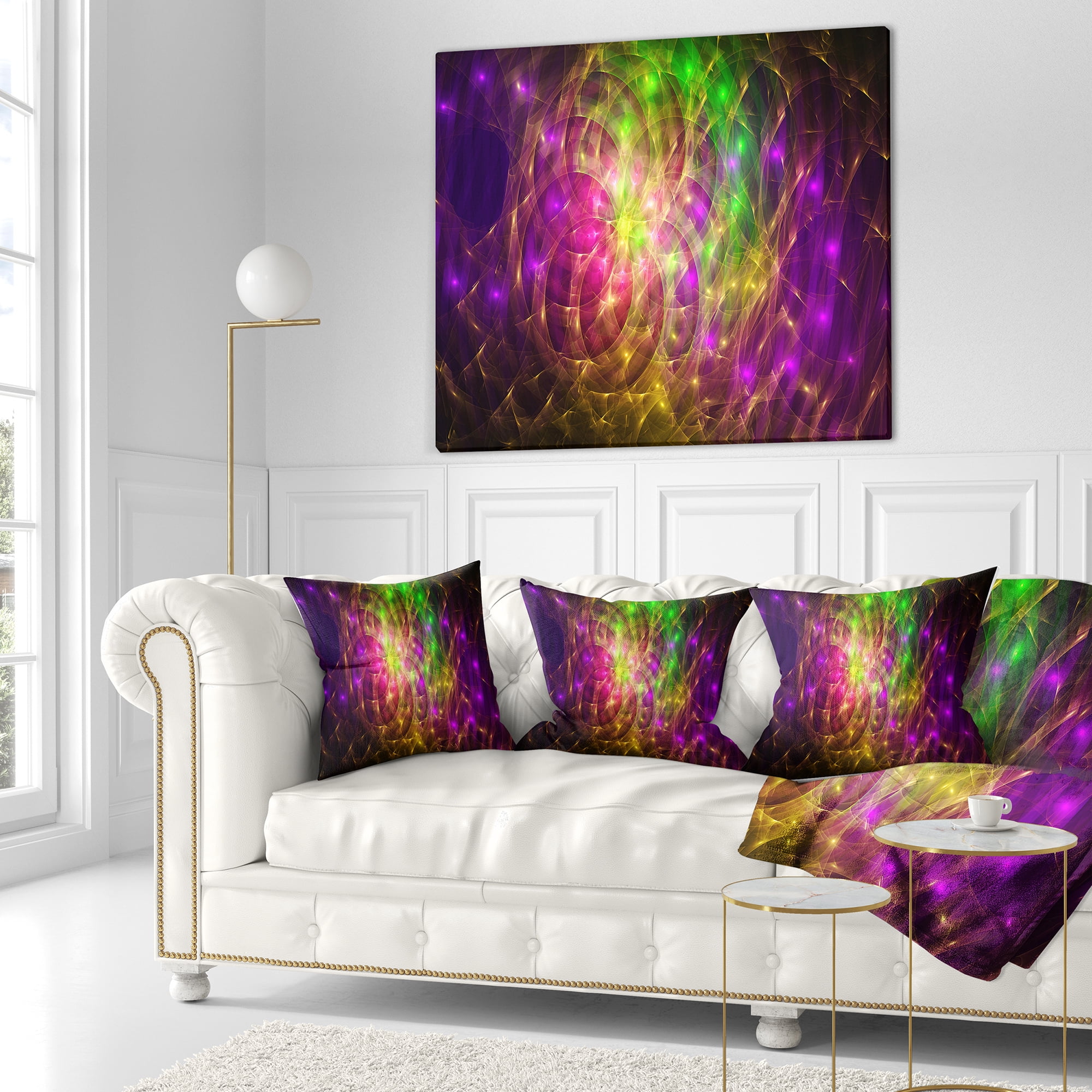 Designart Purple Green Symphony of Colors - Abstract Throw Pillow - 18x18