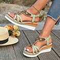 thumbnail image 5 of Summer Sandals Women Women's Fashion Casual Bohemian Roman Beach Leisure Round Toe Wedges Sandals Green, 5 of 9