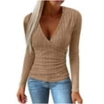 thumbnail image 2 of Ailaofu Long Sleeve Shirts for Women Sweater V Neck Ribbed Knit Slim Fit Wrap Top 2025 Fall Casual Fashion Clothes, 2 of 6