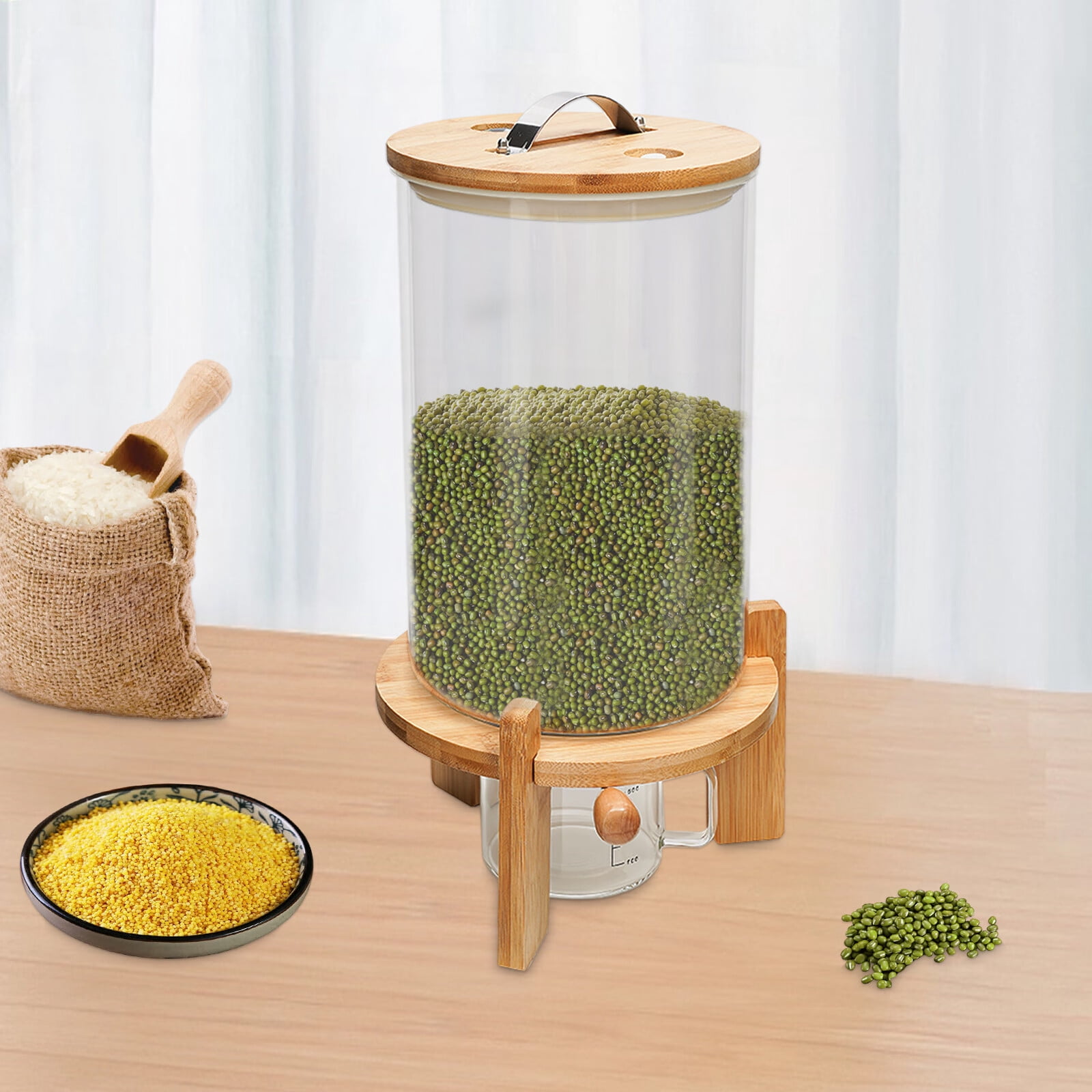 Loyalheartdy 7.5L Glass Airtight Food Storage Container Rice Grain Cereal Dispenser W/ Lids