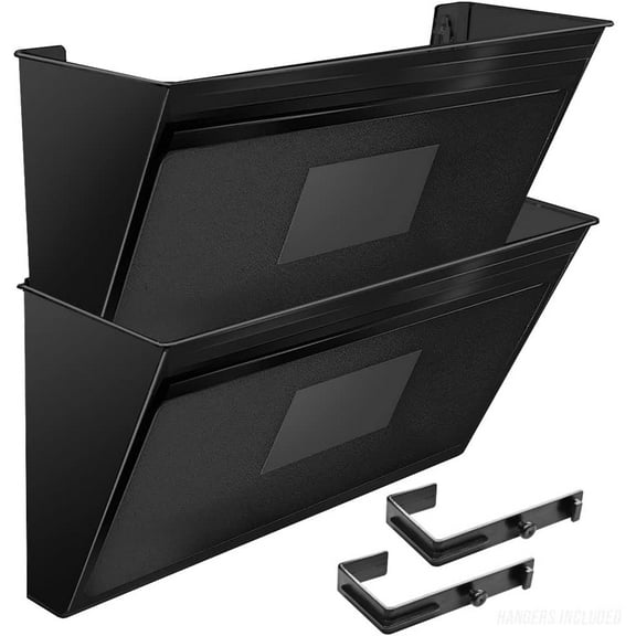 Acrimet Wall Mount Pocket File Organizer Holder Modular Letter Size A4 Plastic (Hangers Included) (Black Color) (2 Pack)