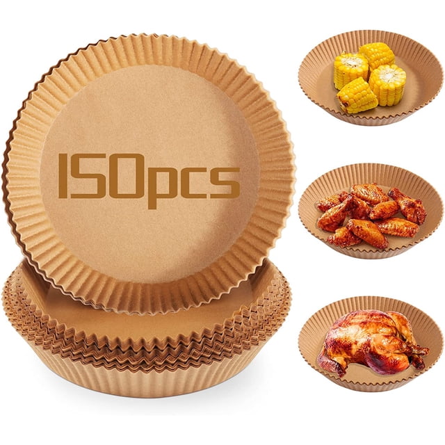 150Pcs Air Fryer Disposable Paper Liner - Air Fryer Liners Round, Baking Paper for Air Fryer Water-proof, Oil-proof, Non-stick, Parchment Paper for Baking Roasting Microwave (7.9Inch)