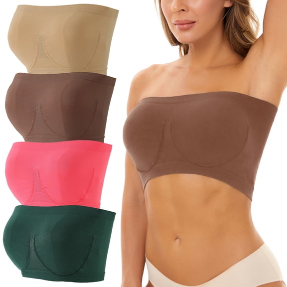 Sports Jelly Bras for Women 4 Pieces For Women Plus Size Strapless Bra Bandeau Tube Padded Top Stretchy Yoga Fitness Bra Fashion Clothing Bras No Underwire Seamless