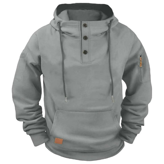 Hxshgdsn Mens Drawstring Hoodie Cargo Sweatshirts Quarter Zip Vintage Workout Pullover Fleece Warm Running Hiking Outerwear Gray M