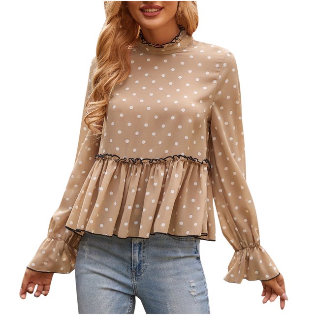 Blusa de manga larga con cuello redondo de Color sólido a la moda informal para mujer Fridja hkj3165