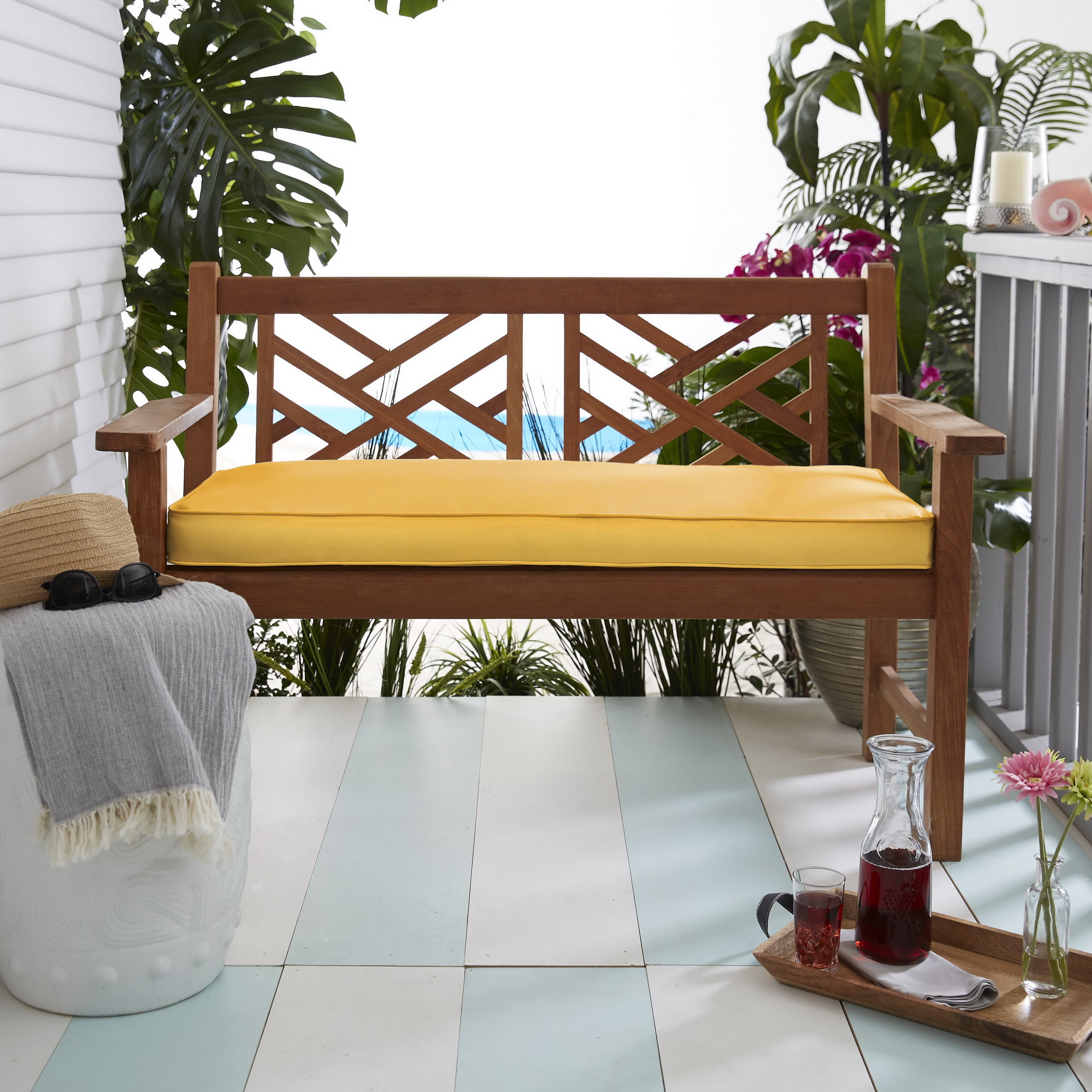 Butter Yellow Indoor/Outdoor Bench Cushion, Corded