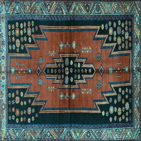 Ahgly Company Indoor Square Persian Light Blue Traditional Area Rugs, 7' Square