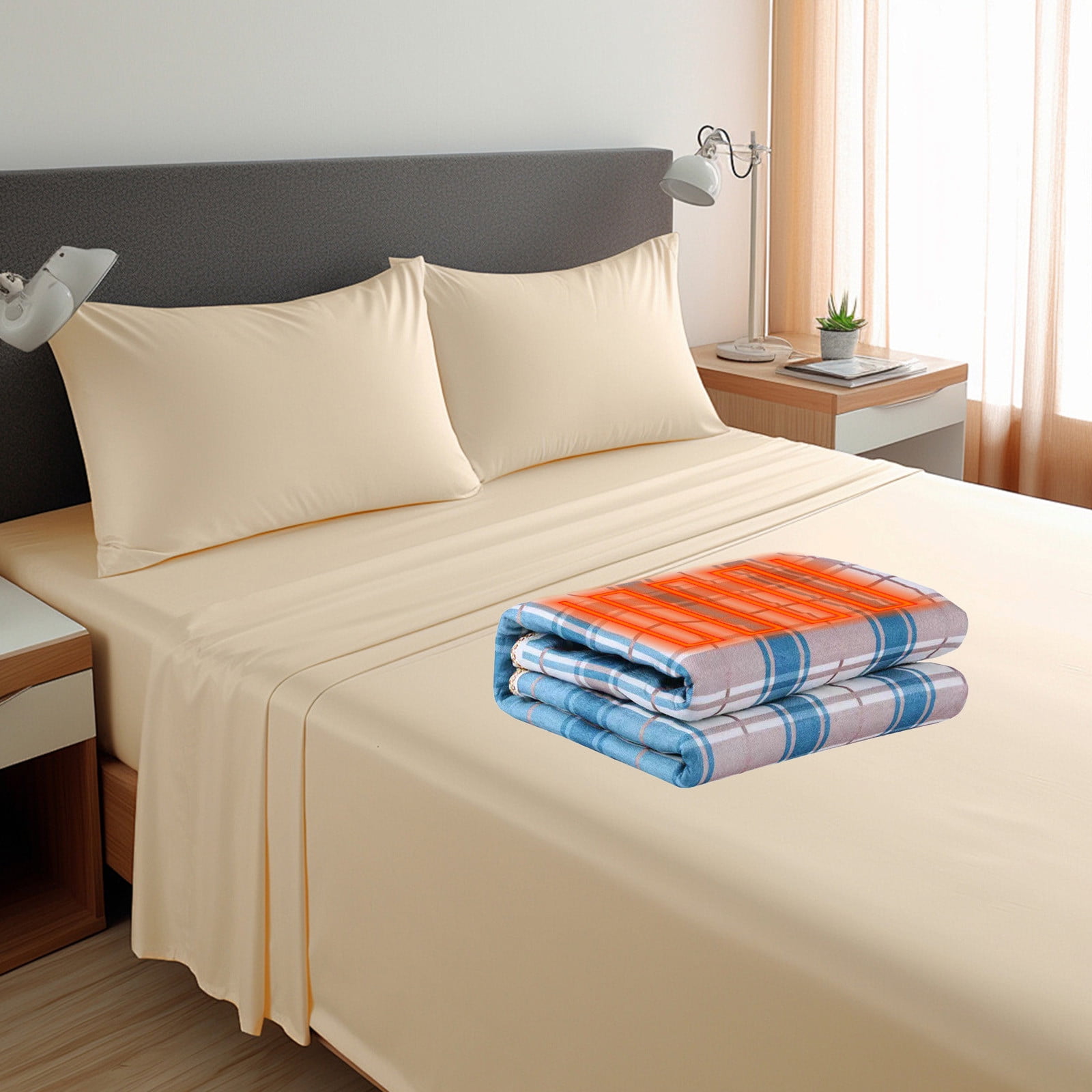 Hyknon Heated Blanket Non-Woven Breathable Electric Throw Blanket 59x31.5" Comfortable Blue Heating Blanket for Living Room Office Car