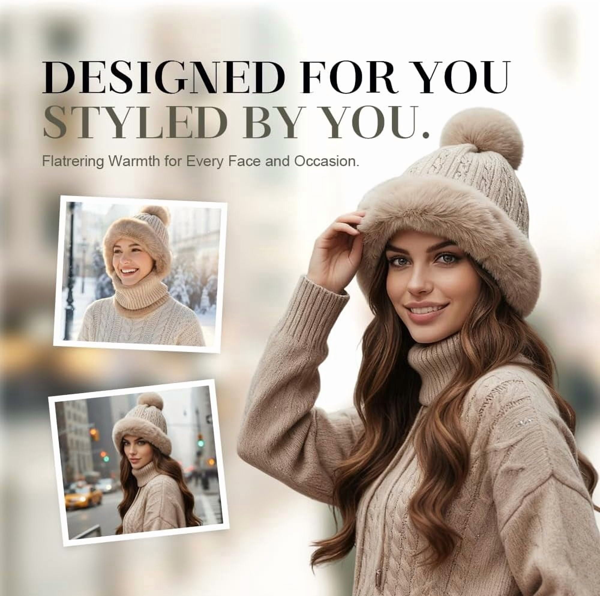ABPETE 3 in 1 Beanie Hat for Women, Windproof Balaclava Scarf with Face Cover,Winter Outdoor Knitted Ski Scarf and Mask Set