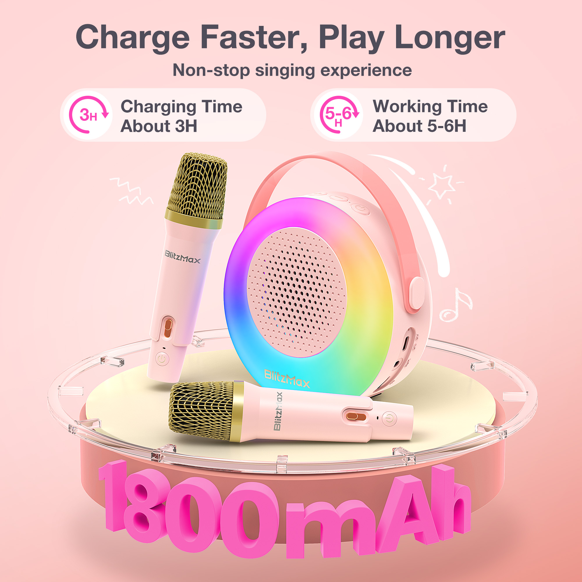 BlitzMax Mini Karaoke Machine for Kids with 2 Wireless Mics photo 6