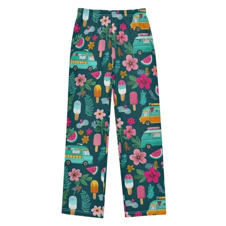 FORMRS Kids Pajama Pants with Pockets Size 11-12Y Boys Lounge Sleep Bottoms Green Vibrant Truck Pattern