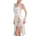 thumbnail image 4 of Defitshape Women's Silk Nightgown Summer Chemise Knotted Lace Satin Pajama Dress Drape Neck Backless High Slit Knee Length Sleep Dress Spaghetti Straps Lingerie Flounce Flowy White XX-Large, 4 of 5