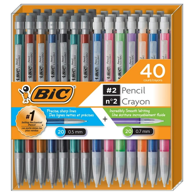 Lápiz mecánico BIC #2 EXTRA SMOOTH de 0,5 mm/0,7 mm, paquete de 40