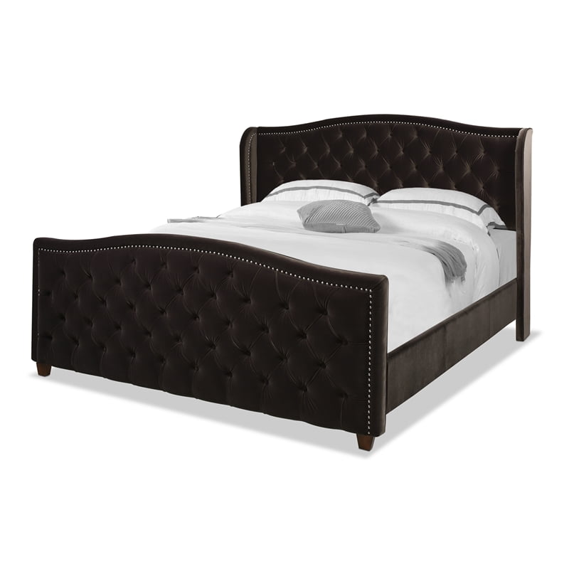 Jennifer Taylor Marcella Traditional Wood Tufted Velvet Headboard Footboard Set King Deep Brown Com Jennifer Taylor Marcella Traditional, King Bed Headboard And Footboard Set