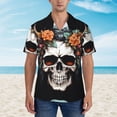 thumbnail image 2 of Honeii Flower Horn Skull Print Men’s Hawaiian Shirt,Classic Button-Down Short Sleeve Shirt, for Beach, Vacation, and Outdoor Activities,XX-Large, 2 of 7
