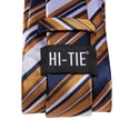 thumbnail image 5 of Hi-Tie Men's Navy Gold and White Striped Silk Tie Set Pocket Square Cufflinks for Wedding, 5 of 6