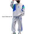 thumbnail image 4 of Sonducket Conjunto de ropa de otoño para niños, chándal de moda holgado con empalme deportivo para niños de 2 piezas con letras bordadas de conjuntos de ropa Gris ciento veinte, 4 of 6