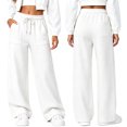 thumbnail image 2 of Sweatpants Women Solid Color Elastic Waist Wide Straight Leg Lightweight Casual Pants Fall Trousers with Pockets, 2 of 9