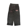 thumbnail image 1 of Pantalones vaqueros unisex estilo hip-hop gótico urbano de talle alto y corte holgado con diseños rasgados y bordados for hombre y mujer, 1 of 3