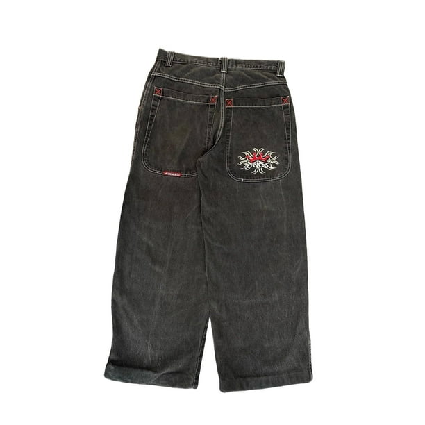 Pantalones vaqueros unisex estilo hip-hop gótico urbano de talle alto y corte holgado con diseños rasgados y bordados for hombre y mujer
