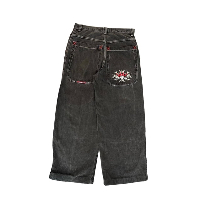 Pantalones vaqueros unisex estilo hip-hop gótico urbano de talle alto y corte holgado con diseños rasgados y bordados for hombre y mujer
