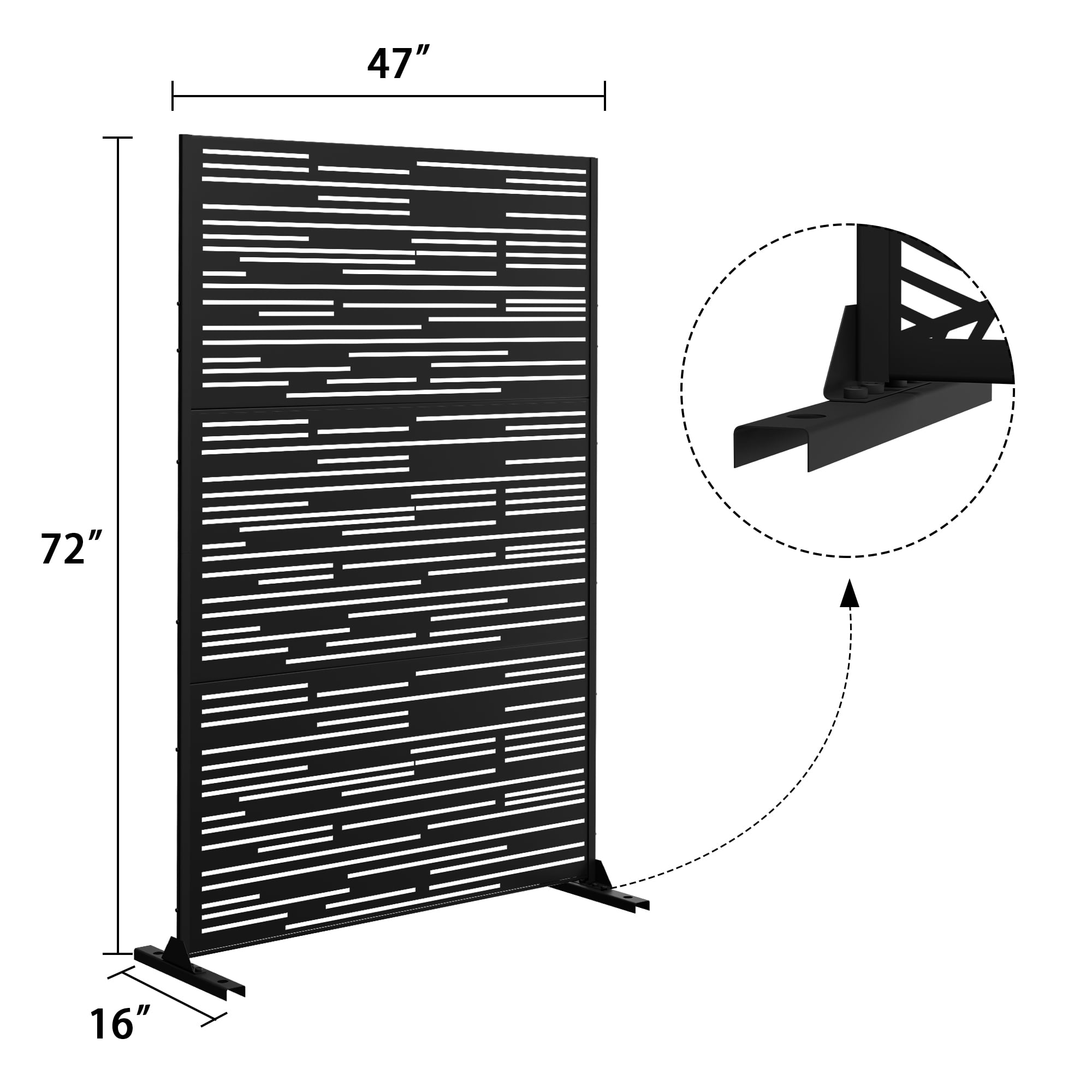 72"x47" Outdoor Privacy Screen with Stand Metal Balcony Decorative Screen,Black