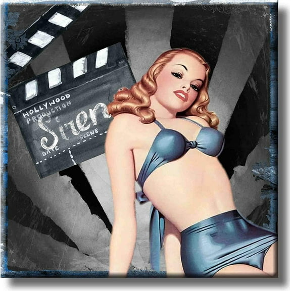 Vintage Hollywood Pin Up Girl Picture on Stretched Canvas, Wall Art Decor, Ready to Hang