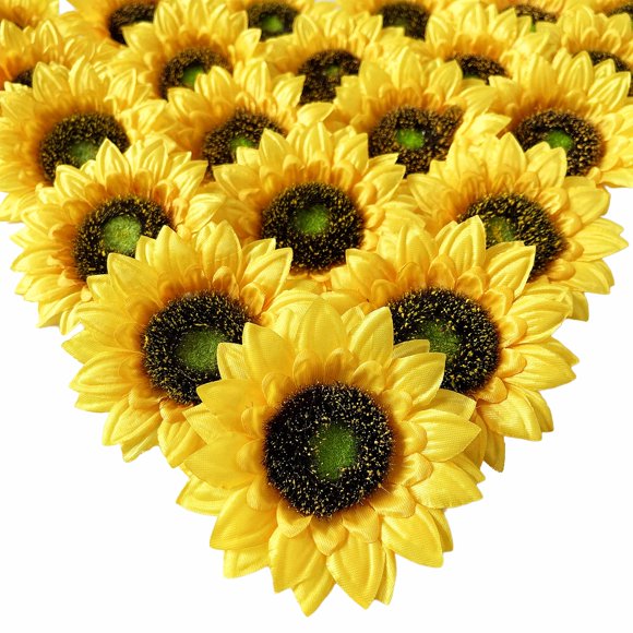 Cabezas de girasol artificiales UKELER, 50 unidades, 9 cm, decoración amarilla