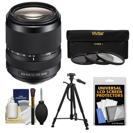 Sony Alpha A-mount 18-135mm f/3.5-5.6 ED SAM Zoom Lens with 3 Filters + Tripod + Kit for A37, A58, A65, A68, A77 II, A99 (Best Sony A Mount Lenses)