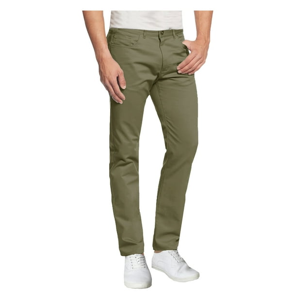 GBH Mens 5-Pocket Flat Front Cotton Stretch Casual Chino Pants ...