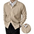thumbnail image 3 of Men'S Lapel Cardigan Sweater Knit Long Sleeve Button Cardigan Slim Fit Casual Ribbed Knitted Jacket Khaki M, 3 of 7