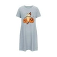 thumbnail image 5 of Xfvqtps Womens Nightgown Cute Chest Print Pumpkin Cropped Short Sleeve Crewneck Solid Color Fashion Comfortable Pajamas Blue, 5 of 6