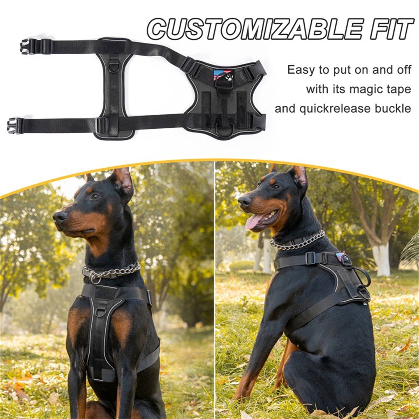 No Pull Dog Harness for Large Dogs, Reflective Adjustable Heavy Duty Harness for Medium Dogs, Ideal for Night Walking Outdoor Training with Custom