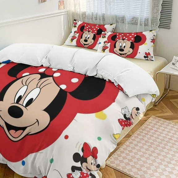 Minnie MouseCartoon Collection 3-Piece Comforter Set, Personalized Bedding Decor for Kids And Teens (79"x90" 20 X 30in)
